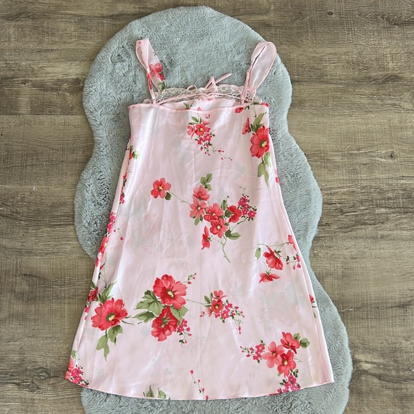 Enchanting Floral Satin Chemise Slip Dress S - Picture 4 of 6